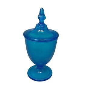 Vintage Fenton Celeste Blue iridescent stretch glass covered candy dish